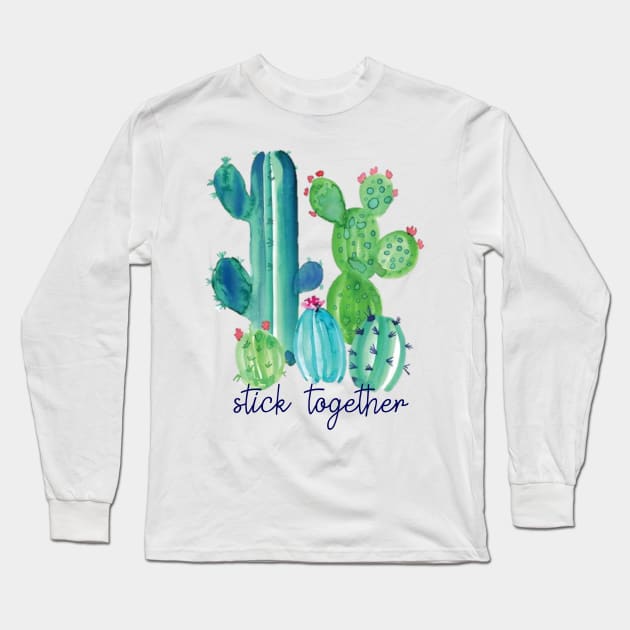 Stick Together Watercolor Cacti Long Sleeve T-Shirt by annmariestowe